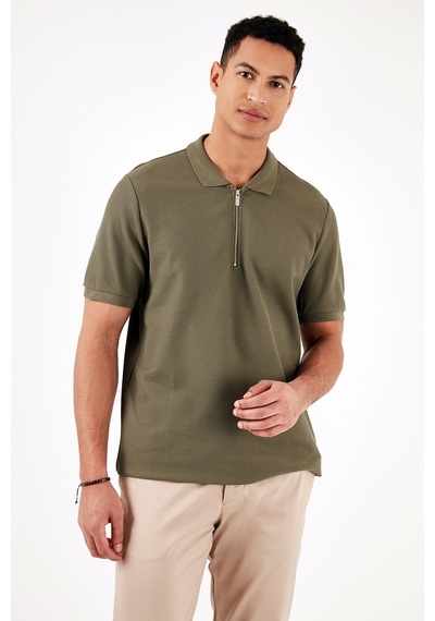 Buratti Pamuklu Regular Fit Fermuarlı Erkek Polo Yaka T Shirt 5902434 Haki