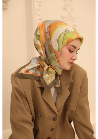 Silk Home Olinda İpek Eşarp 47001-09 Kamuflaj, Somon, Yeşil, Haki, Gri
