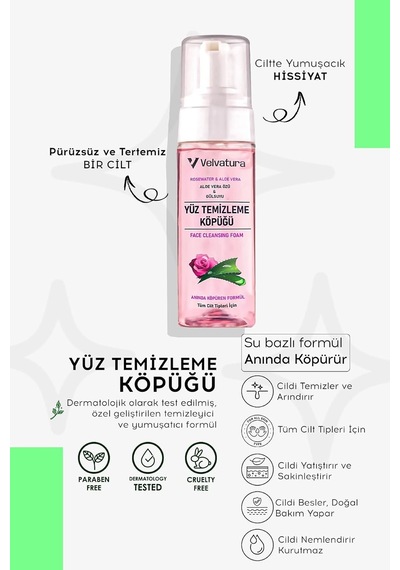 Tr Yüz Temizleme Köpüğü Gül Suyu Ve Aloe Vera İçeren Canlandırıcı, Ferahlatıcı Etkili