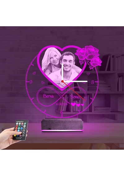 Luvivia Kalp Sevgiliye Hediye V4 Fotoğraflı Saatli 3d Lamba - Masa Gece Lambası
