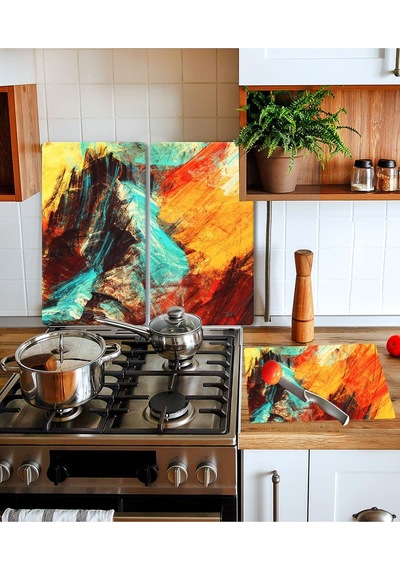 Takım Halinde Boya 20x30 Cm Kesme Tablası Ve 60x52cm Cam Ocak Kor