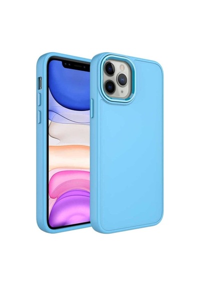 Apple Uyumlu iPhone 12 Pro Max Kılıf Metal Çerçeve Ve Buton Tasarımlı Silikon Zore Luna Kapak Sierra Mavi