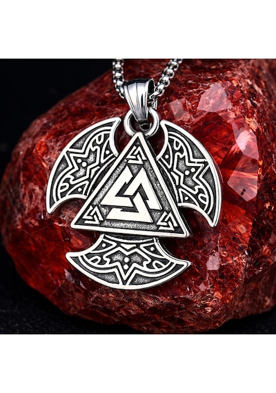 Paslanmaz Çelik Norse Odin Sembolü Valknut Viking Erkek Kolye Gümüş