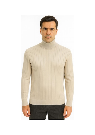 Fabio Cassani Huffa Desenli Erkek Slim Fit Boğazlı Erkek Triko-7431 Bej