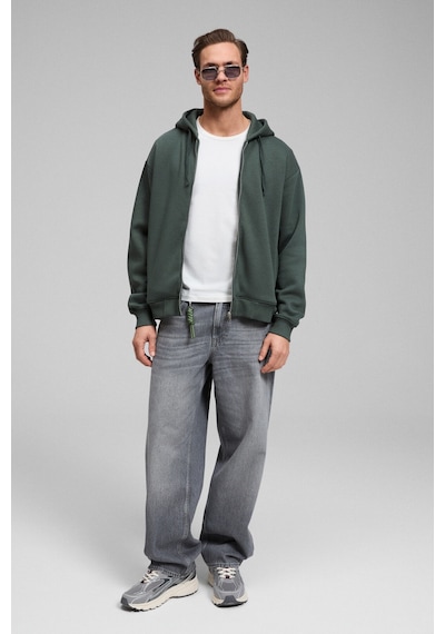 Grimelange Ashby Erkek Kapüşonlu Fermuarlı Cepli Kordonlu Boxy Kalıp Yeşil Sweatshirt Yeşil