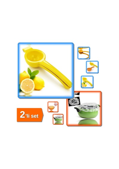 Pratik Limon Sıkacağı - Limonatör Plastik + 8 Adet Kullanışlı Tencere Tabak Bonesi - 2li Set B7m2z3 Diğer