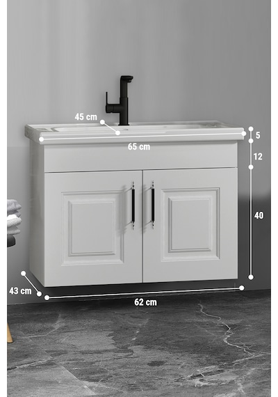 Salkım 65 Cm Beyaz Balon Mdf Seramik Lavabolu Asma Banyo Alt Dolabı Salkım 65 Cm Beyaz Balon Mdf Seramik Lavabolu Asma Banyo Alt Dolabı