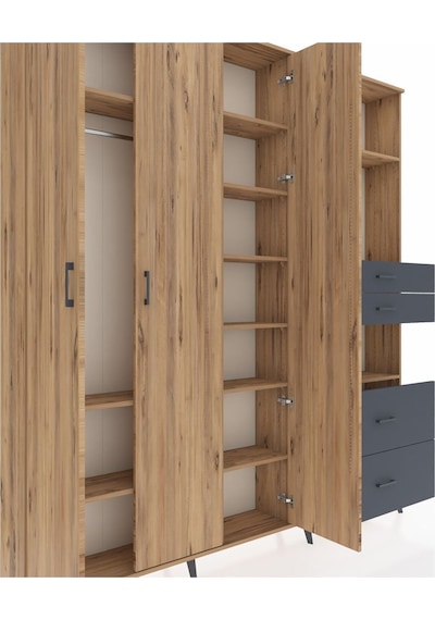 Arges Dolap 12 Raflı 4 Çekmeceli Tek Askılı 220x30x243 Çam-çam/antrasit Atlas Çam/antrasıt Arges Dolap 12 Raflı 4 Çekmeceli Tek Askılı 220x30x243 Çam-çam/antrasit Atlas Çam/antrasıt