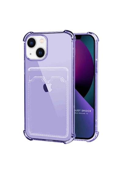Apple Uyumlu iPhone 13 Kılıf Darbe Emici Köşe Korumalı Kartlıklı Cüzdanlı Silikon Kapak Lila