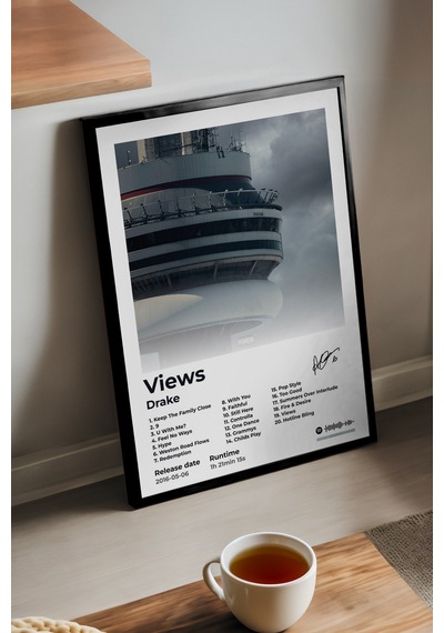Drake Views Siyah Ahşap Çerçeveli Poster, Dekoratif Müzik Albüm Duvar Tablosu