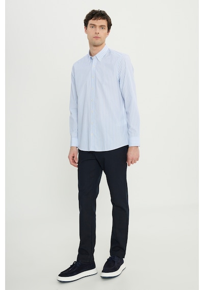 Ac&co Erkek Beyaz Mavı Slim Fit Dar Kesim Klasik Yaka Pamuklu Armürlü Gömlek