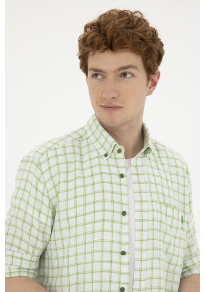 U.S. Polo Assn. Erkek Kareli Yeşil Gömlek 50283820-VR054