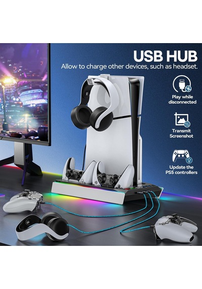 Ps5/slim/pro Stand, Otomatik Ayarlanabilir 3 Seviyeli Soğutma Fanı, 9 Rgb Işıklı Ps5 Soğutma İstasyonu Ve Çift