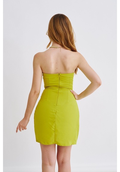 Munora Butik Kalp Yaka Eteği Kruvaze Mini Yeşil Elbise Yeşil Yeşil