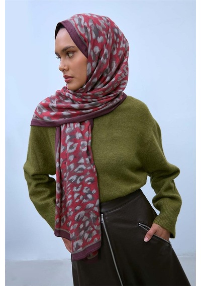 Silk Home Eco Viscose Leopar Desen Şal 6001 Kırmızı-Vizon