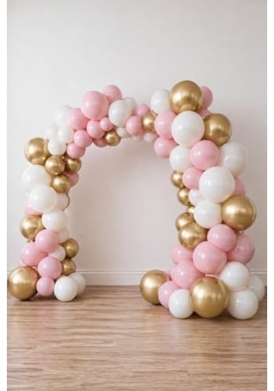 Krom Gold, Pastel Beyaz Ve Makaron Pembe Temalı Balon Seti