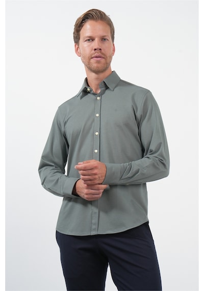 İmza Haki Tulum Yaka Uzun Kol Cepsiz Örme Slim Fit Pamuklu Gömlek 1004260208 Açık Haki