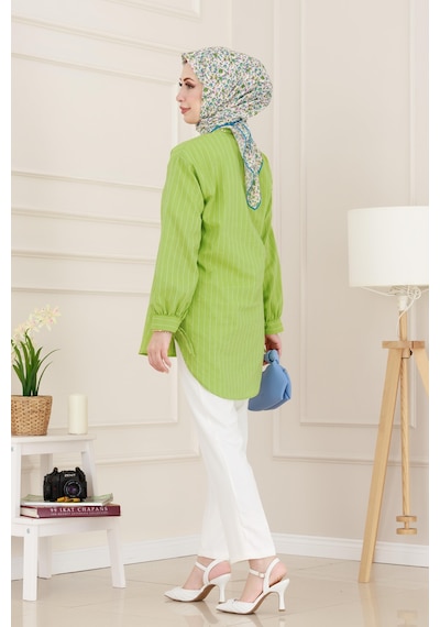 Sevitli Taş Detaylı Hilal Tunik-fıstık Yeşili-4958 Fıstık Yeşili