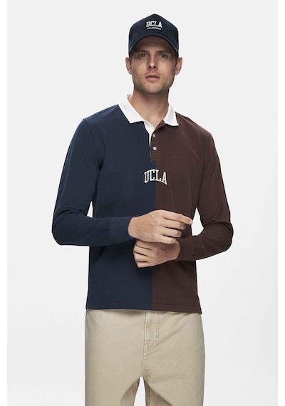 Ucla Clark Kahve Baskılı Polo Yaka Standard Fit Erkek Sweatshirt Kahve Kahverengi