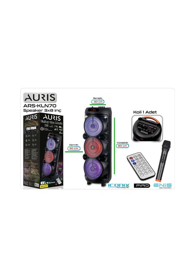 Auris ARS-KLN70 3x8" Bluetooth-usb-sd Kule Tipi Hoparlör