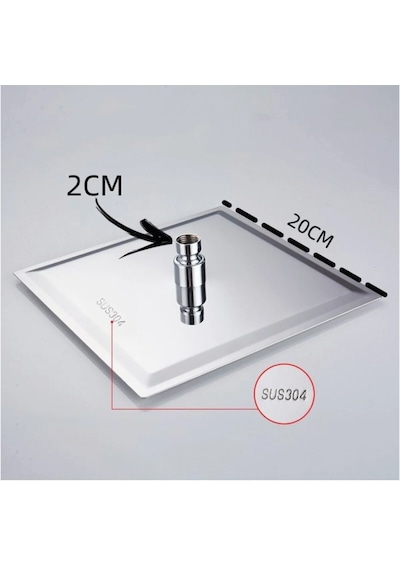Ahlez Inox 304 Paslanmaz Çelik Kare Tepe El Duş Seti 20x20 Cm Krom