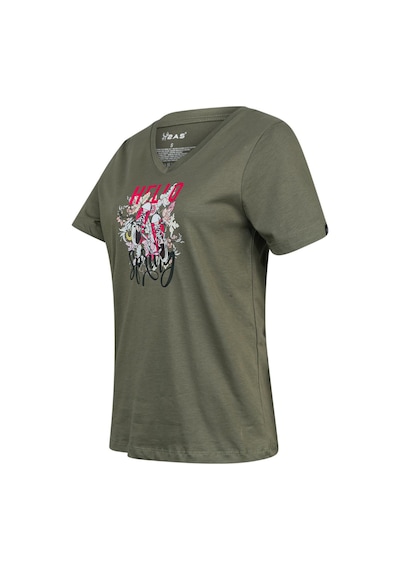2as Alone Baskılı V Yaka Kadın T-shirt 402 Haki