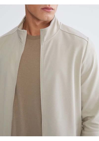 Lc Waikiki Bej Dik Yaka Erkek Fermuarlı Sweatshirt