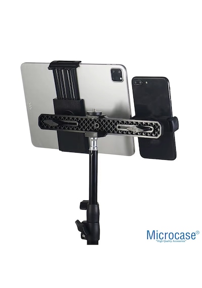 Microcase 2in1 Çift Başlıklı Ayarlanabilir 1 Telefon 1 Tablet Tutucu Başlık - Al5062 Siyah