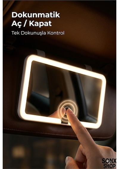 Dokunmatik Led Işıklı Şarjlı Araç Güneşlik Aynası 3 Işık Modu, Lastikli Kolay Montaj