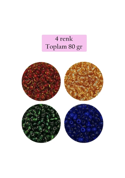 Dökme Cam Kum Boncuk 8/0 3 Mm - 4 Renk - Toplam 80 Gram - Bnc424