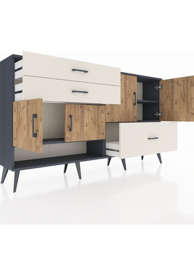 Arges Konsol 3 Raflı 3 Çekmeceli 4 Kapaklı 176x30x99 Antrasit-çam Antrasit-çam/aytaşı