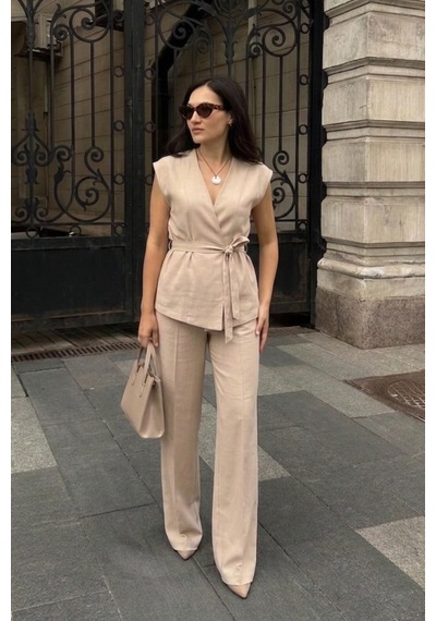 Seeh Bej Basic Yelek Pantolon Takım Sh241 Standart