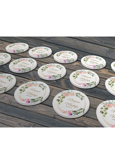 Suluboya Çiçek Modeli 3, Etiket Modeli Ürünlerinize Özel 3cm - 130 Adet Folyo Sticker Renkli
