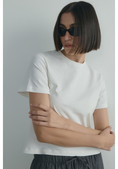 Suud Collection Ekru Pamuklu Basic Tişört