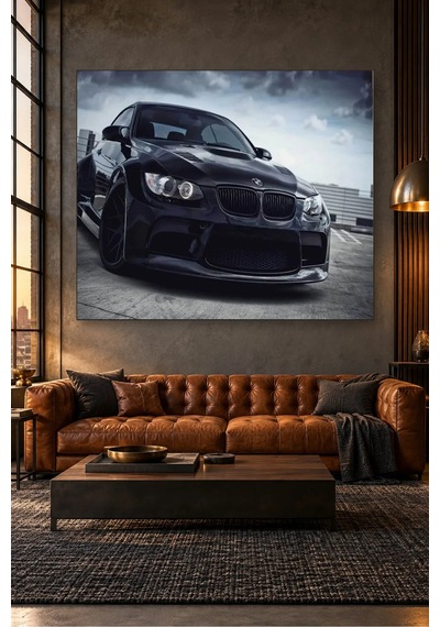 Fida Bulutlu Gökyüzü Altında Siyah Bmw M3 Canvas Tablo
