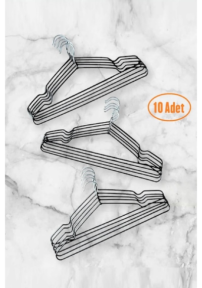 Siyah Kaydırmaz Silikon Kaplı, Metal Elbise Askısı, Pantolon Askısı, 10 Adet