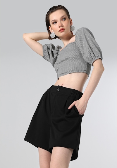 Colins Slim Fit Kare Yaka Kadın Siyah Kısa Kol Tişört Cl1063345 Q1.v1 Blk SIYAH