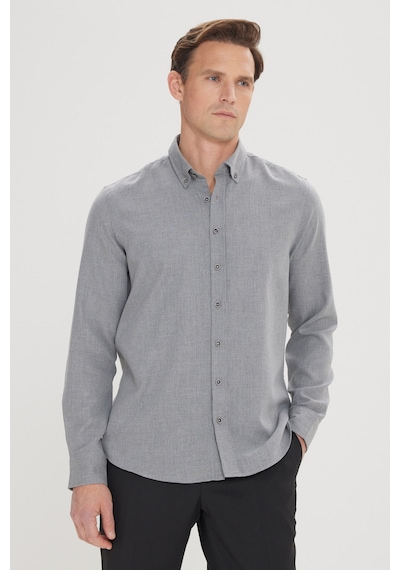 AC&Co / Altınyıldız Classics Erkek Acık Grı Slim Fit Dar Kesim Düğmeli Yaka Pamuklu Flanel Oduncu Gömlek Açık Gri