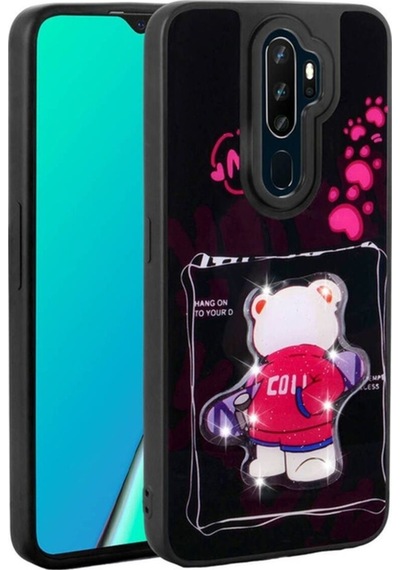 Oppo A9 2020 Kılıf Parlayan Kabartmalı İkonik Figürlü Zore Amas Silikon Kapak Siyah