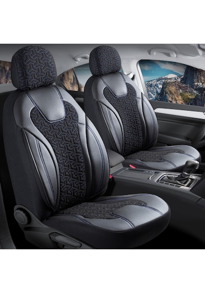 Renault 21 Concorde Deri Detaylı Oto Koltuk Kılıfı Ön Arka Set Siyah Mavi Siena Seri Şhn