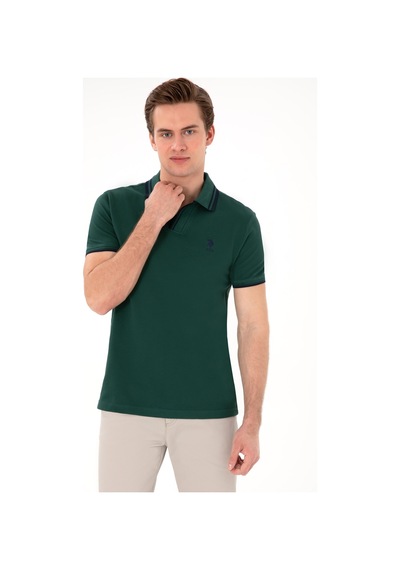 U.S. Polo Assn. Erkek Slim Fit Polo Yaka Koyu Yeşil Tişört 50298081-VR079