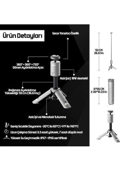 Roxform Outask Teleskopik Şarjlı Kamp Feneri, Bataryalı, Powerbank Özellikli, Led Aydınlatma, Kamp Lambası Haki Yeşili