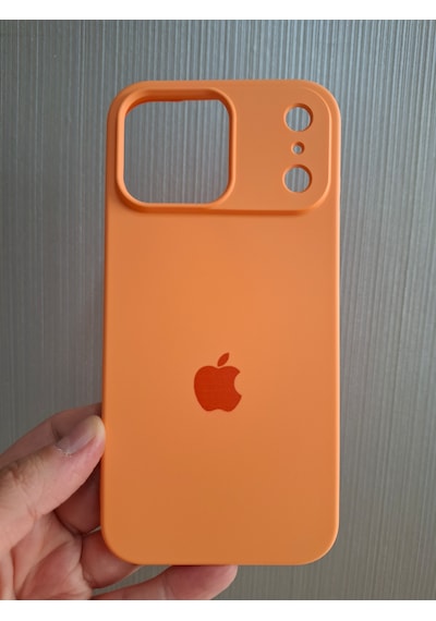 Apple Uyumlu iPhone 17 Pro Max Logolu İçi Kadife Silikon Lansman Kılıf Turuncu