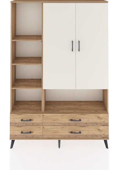 Arges Dolap 8 Raflı 4 Çekmeceli 2 Kapaklı 132x30x195 Çam-aytaşı/çam Aytası/atlas Çam