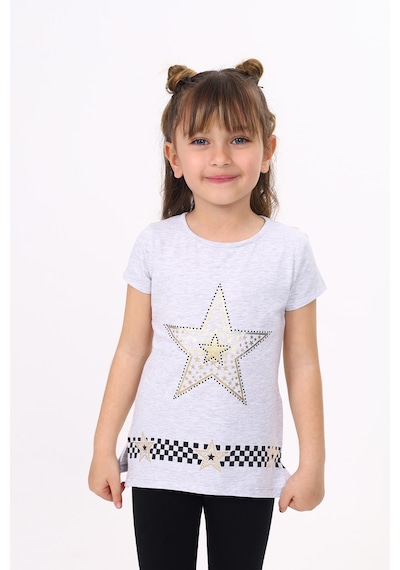 Toontoy Kids Toontoy Kız Çocuk T-shirt Yıldız Baskı Gri Melanj