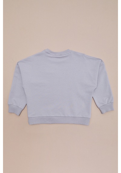 Fullamoda Ayıcık Baskılı Oversize Kız Çocuk Sweatshirt Gri