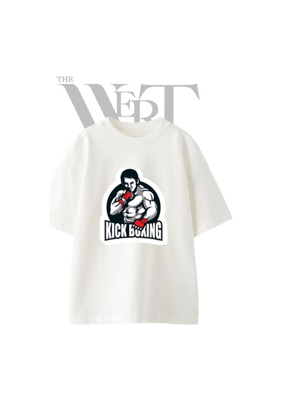 Thewert Kick Boxing 2 Tasarım Baskılı Ünisex Beyaz Oversize T-shirt