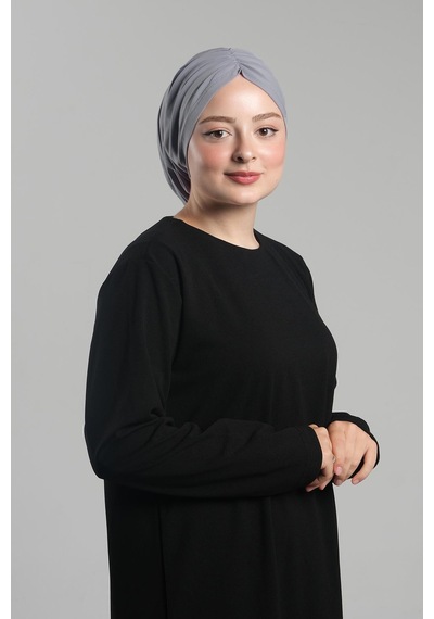 Hürrem Bone Gri Pratik Hazır Geçmeli Tesettür Bone Sandy Büzgülü Salaş 2119 15 Gri
