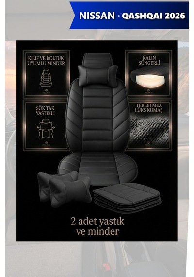 Nissan Qashqai 2026 Uyumlu Siyah Renk Premium Lüks 2 Adet Minder Ve Yastık
