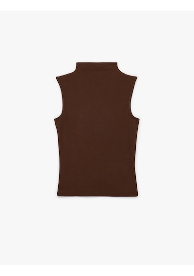 Koton Slim Fit Pamuklu Kolsuz Dik Yaka Bluz Kahverengi 6sak10104ek Kahve